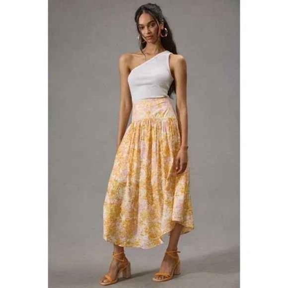 Anthropologie Dresses & Skirts - NWT Anthropologie Maeve High Waisted Flounce Skirt Size M Orange Pink Printed